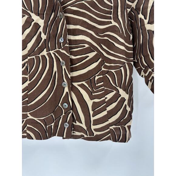 East 5th Button Up Womens Small Brown Zebra Striped Linen 3/4 Sleeves Collared - Picture 5 of 16